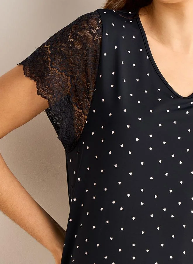 Splash FAV  Night Dress Short Sleeve Heart Print for Women | Best Price UAE