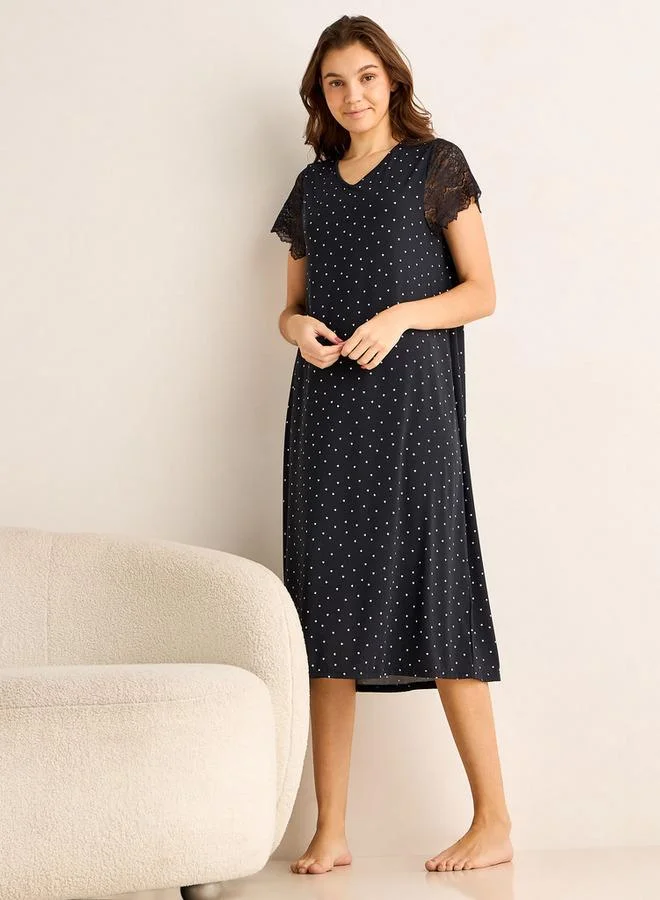 Splash FAV Night Dress Short Sleeve Heart Print