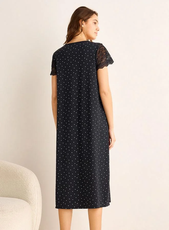 Splash FAV  Night Dress Short Sleeve Heart Print for Women | Best Price UAE