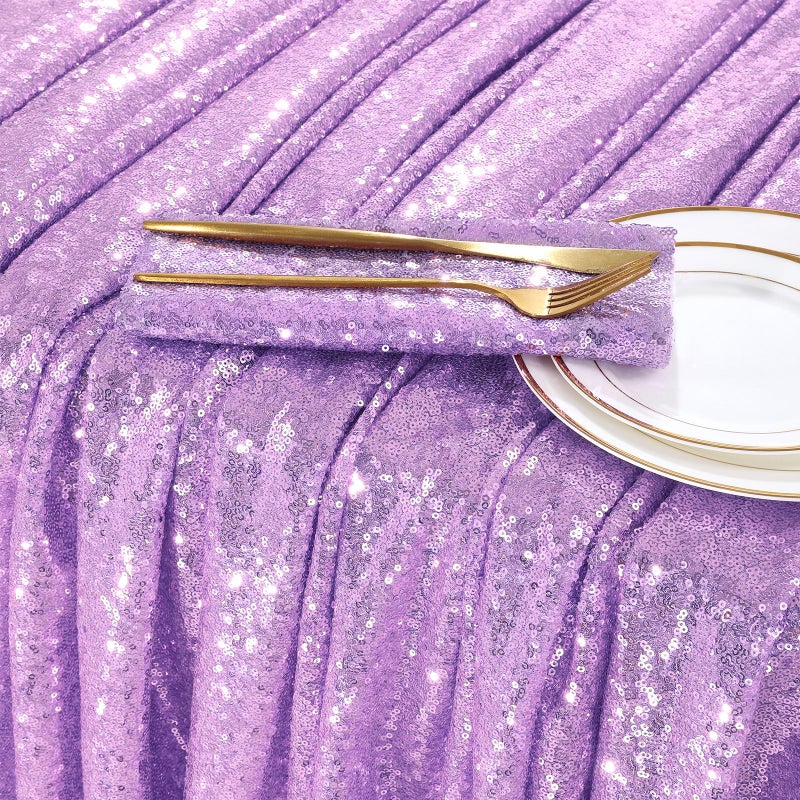 QueenDream Lilac Sequin Tablecloth 60""x102"" Mermaid Tablecloth Lavender Glitter Tablecloth for Wedding Birthday Baby Shower Mermaid Decorations - Image 2