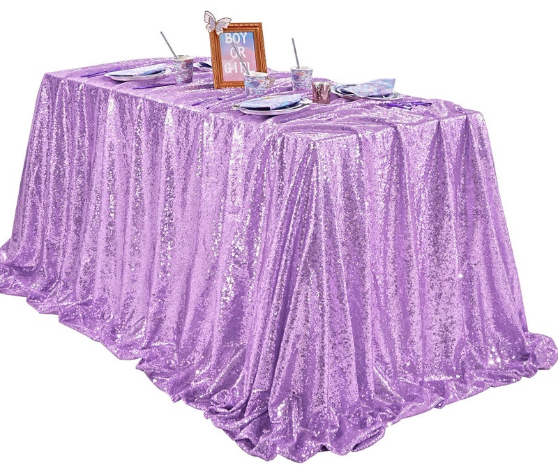 QueenDream Lilac Sequin Tablecloth 60""x102"" Mermaid Tablecloth Lavender Glitter Tablecloth for Wedding Birthday Baby Shower Mermaid Decorations - Image 3