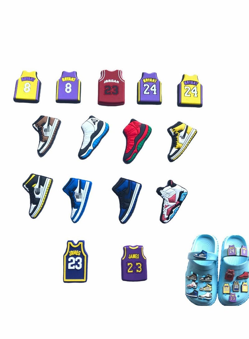 كاست ويف زينة الأحذية Crocs Charms Jibbitz، صنادل بإبزيم معصم سوار من مادة PVC سحر كرة السلة للأولاد والبنات والرجال والنساء والأطفال البالغين وهدايا أعياد الميلاد، 15 قطعة - Image 1