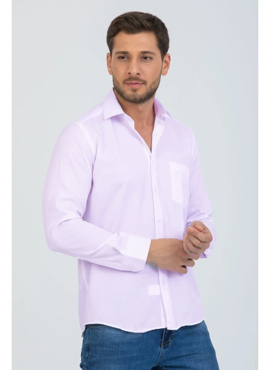 فاريتا Men's Lilac Classic Cut Mini Patterned Long Sleeve Shirt with Pocket