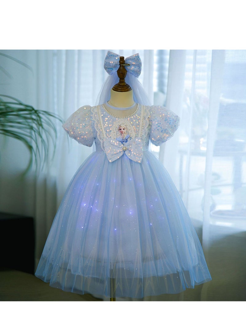 Veil lights with Frozen princess dress children's soft gauze luminous dress - Image 3