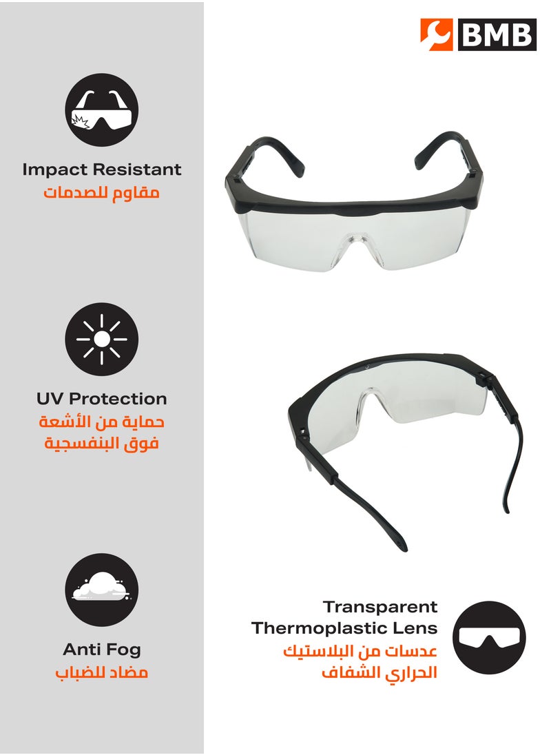 BMB tools - Transparent Adjustable Length Safety Glasses Set of 4 - Impact Resistant UV Protection Anti-Fog Scratch Resistant Safety Glasses with Side Shields, Hinges for Construction Lab DIY Gardening - Image 1
