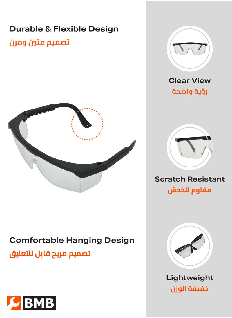 BMB tools - Transparent Adjustable Length Safety Glasses Set of 4 - Impact Resistant UV Protection Anti-Fog Scratch Resistant Safety Glasses with Side Shields, Hinges for Construction Lab DIY Gardening - Image 1