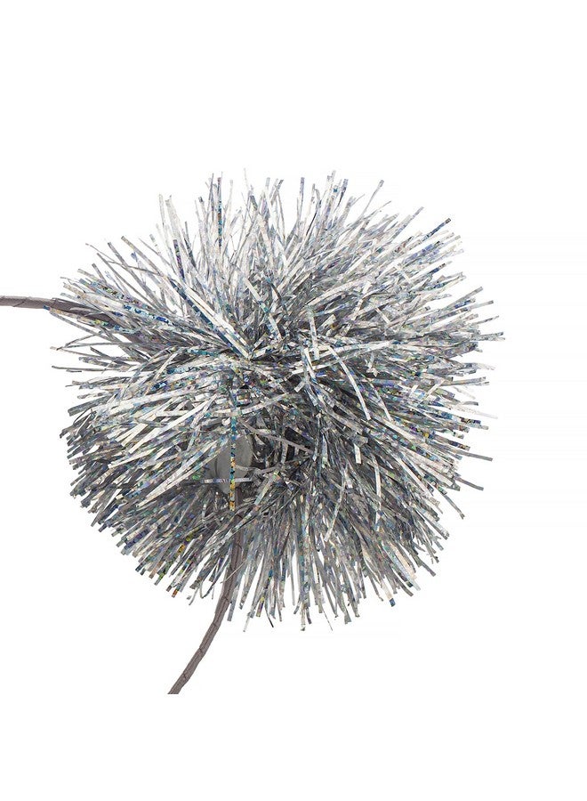 LUX ACCESSORIES Foil Strips Pom Poms Style Cat Ears Fashion Headband (SILVER) - Image 2