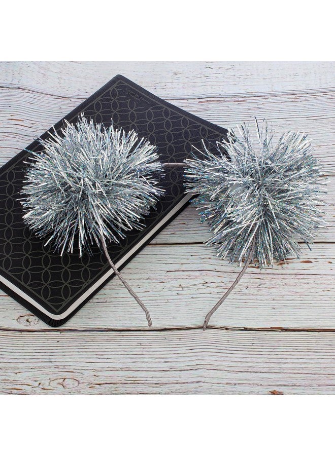 LUX ACCESSORIES Foil Strips Pom Poms Style Cat Ears Fashion Headband (SILVER) - Image 5