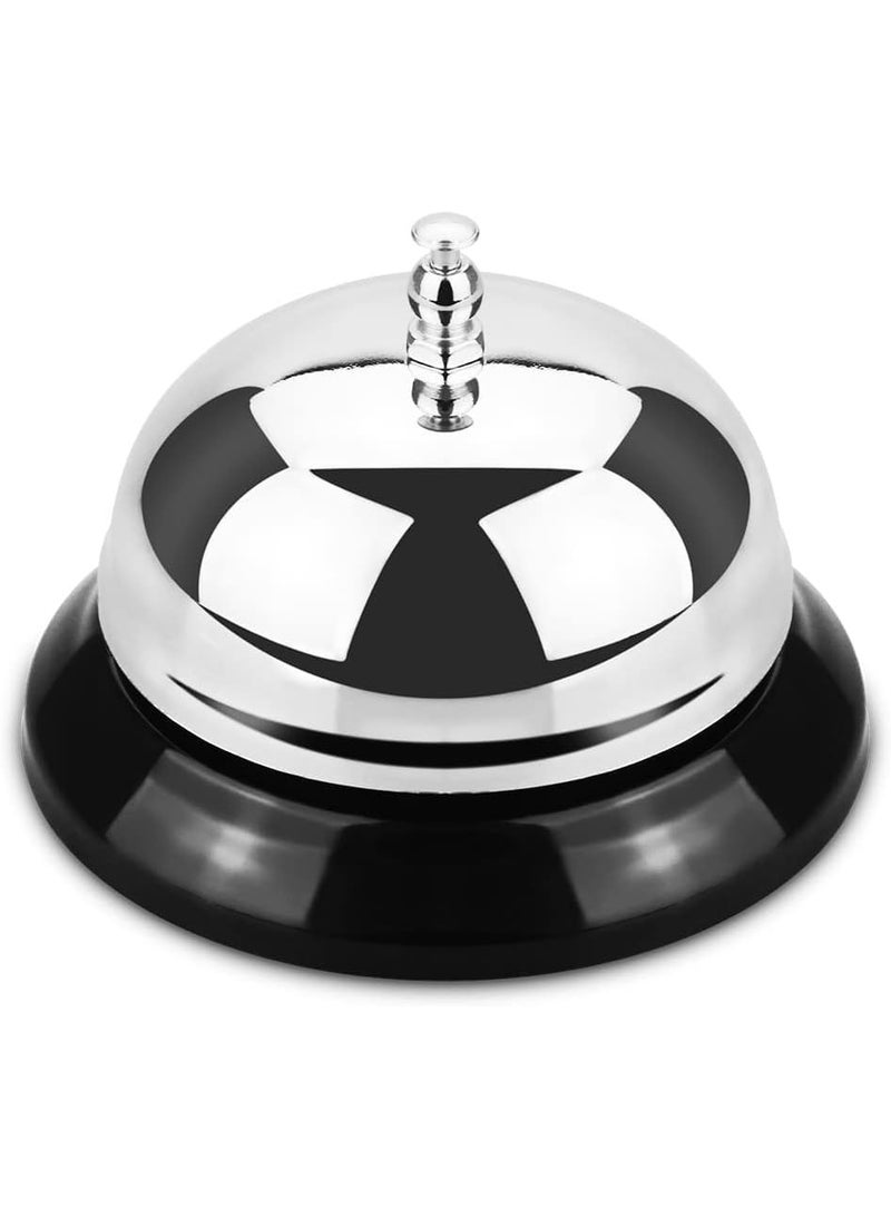Rubik Call Bell 4 inch, Large Stainless Steel Loud Vintage Service Bell for Front Desk, Reception, Hotels, Schools, Restaurants, Hospitals, Warehouses - Silver/Black - Image 1