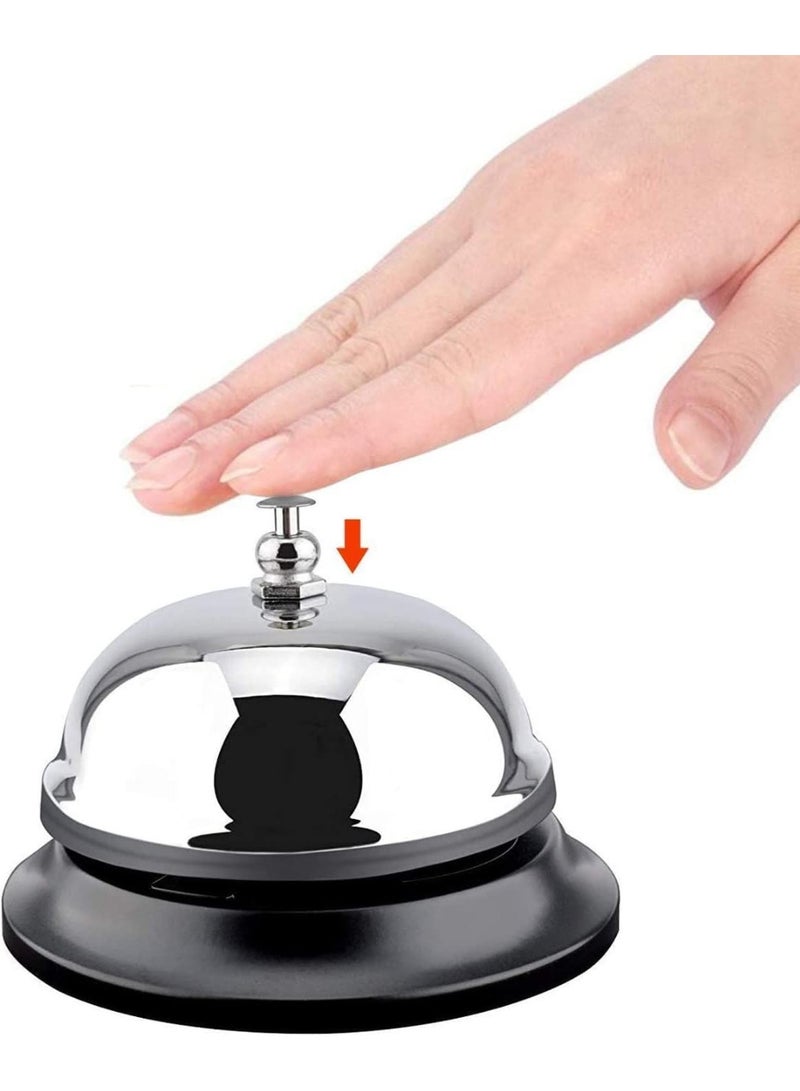 Rubik Call Bell 4 inch, Large Stainless Steel Loud Vintage Service Bell for Front Desk, Reception, Hotels, Schools, Restaurants, Hospitals, Warehouses - Silver/Black - Image 2