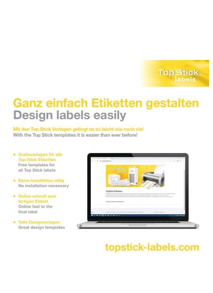 Topstick Self Adhesive Multipurpose Labels 1 Label Per Sheet A4 100 For Laser & Inkjet Printers Large 210 x 297mm 8720