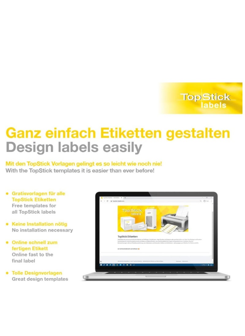 Topstick Self Adhesive Multipurpose Labels 1 Label Per Sheet A4 100 For Laser & Inkjet Printers Large 210 x 297mm 8720