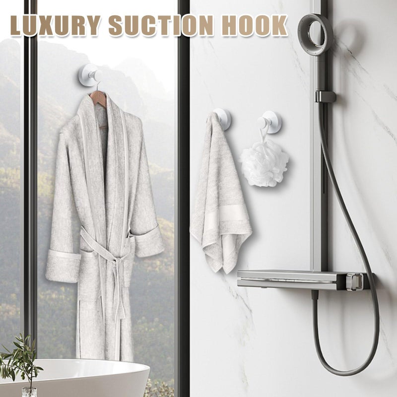Fenas Suction Cup Hooks for Shower No-Drill Bathroom Hooks for Towels, Robes, Loofah Mountable on Bathroom Walls, Kitchen, Glass, Mirrors, Tile and Smooth,Non-Porous Surfaces (4, White) - Image 5