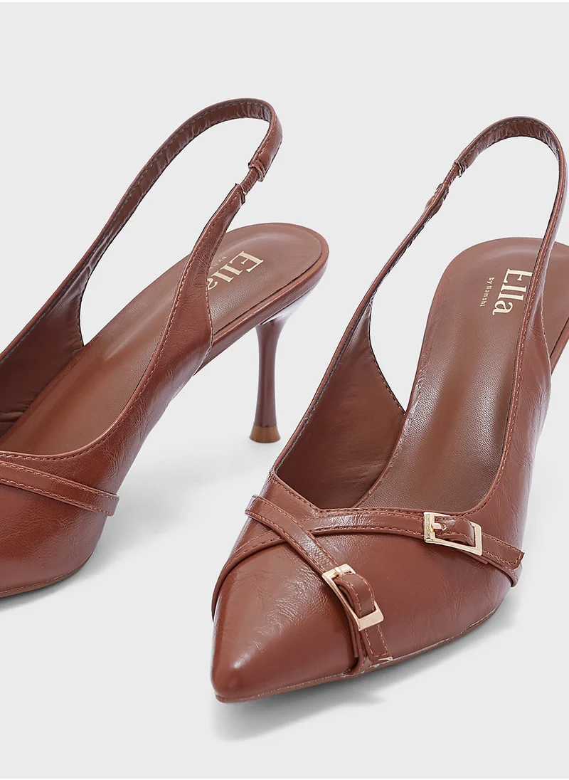 ELLA Double Buckle Pointy Toe Sling Back Pump