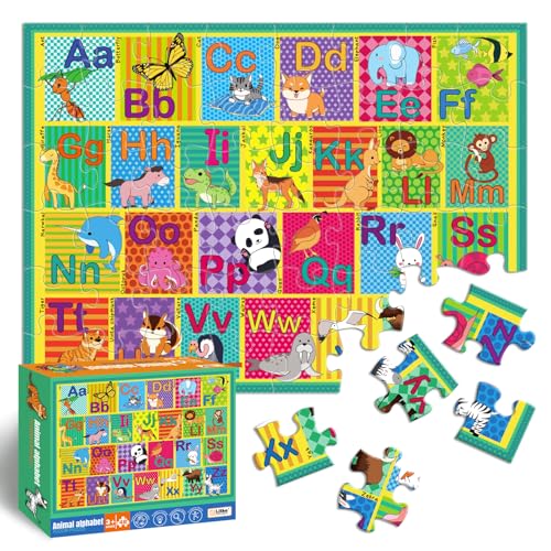 LithoConcepts Floor Puzzle for Kids48 Pcs Animal Letter AZ Alphabet PuzzleVivid Animal Design Letter Games for PreschoolersLearning Educational Toys for Boys and GirlsFloor Puzzles for Toddlers 3 and up - Image 1