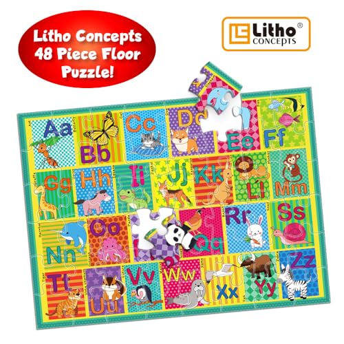 LithoConcepts Floor Puzzle for Kids48 Pcs Animal Letter AZ Alphabet PuzzleVivid Animal Design Letter Games for PreschoolersLearning Educational Toys for Boys and GirlsFloor Puzzles for Toddlers 3 and up - Image 5