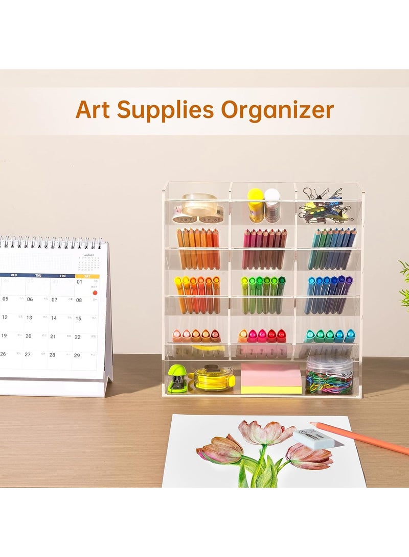 TPGP Acrylic Vertical Marker Organizer,Angled Pen Holders Desktop Organization,Clear Large Stationary Crayon Pencil Holder for Desk,Art Supply Storage Organizers for School Office Craft Supplie - Image 4