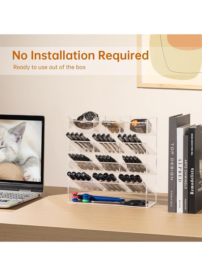 TPGP Acrylic Vertical Marker Organizer,Angled Pen Holders Desktop Organization,Clear Large Stationary Crayon Pencil Holder for Desk,Art Supply Storage Organizers for School Office Craft Supplie - Image 3