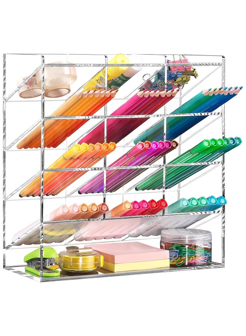 TPGP Acrylic Vertical Marker Organizer,Angled Pen Holders Desktop Organization,Clear Large Stationary Crayon Pencil Holder for Desk,Art Supply Storage Organizers for School Office Craft Supplie - Image 1