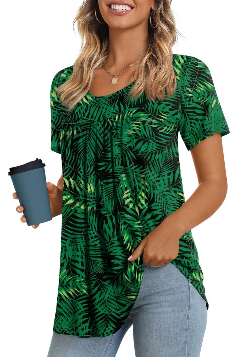 LONGYUAN Women Plus Size Tunics Summer Tunic Casual Short Sleeve Blouse Flower Tops Wear with Leggings Fl X-Large - Image 1