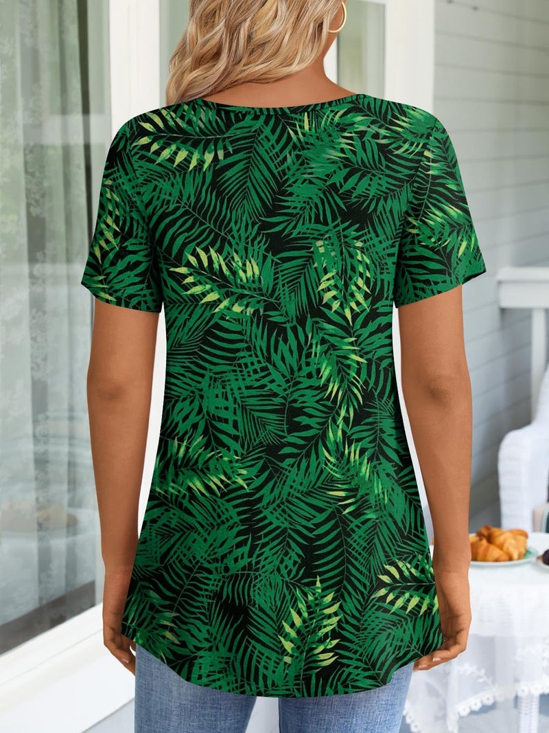 LONGYUAN Women Plus Size Tunics Summer Tunic Casual Short Sleeve Blouse Flower Tops Wear with Leggings Fl X-Large - Image 3