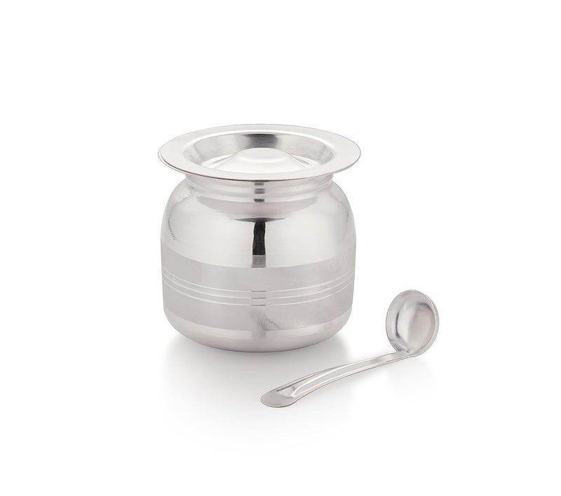 Silver Glow طقم وعاء زيت وغيي فضي من الفولاذ المقاوم للصدأ 102 مع ملعقة وغطاء - Image 2