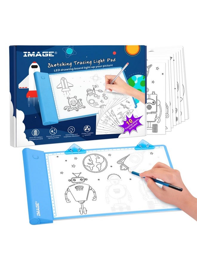 Image - Light Up Tracing Pad Blue Drawing Tablet Coloring Board For Kids Children Gift For Boys Girls (Includes 10 Traceable Sheets And Two Clips) - Image 1
