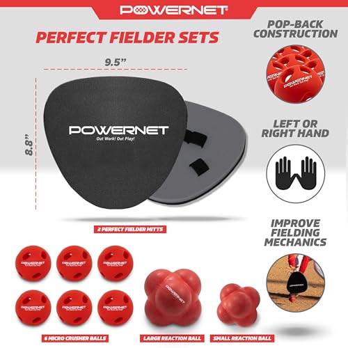 PowerNet Advanced Hand-Eye Coordination Set, Soft Hands Softball & Baseball Training Equipment, Improve Transition Time from Glove, 2 Perfect Fielders & 6 Micro Crushers & 2 Reaction Balls - Image 3