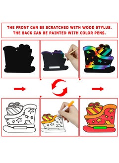 Max Fun Christmas Crafts Scratch Art For Kids, 96Pcs Ornaments Rainbow Magic Color Scratch Off Cards Paper Hanging Art Craft Supplies Educational Toys Kit For Kid Party Favor  - Image 3