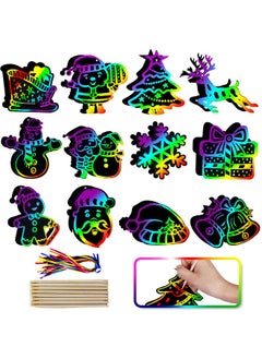 Max Fun Christmas Crafts Scratch Art For Kids, 96Pcs Ornaments Rainbow Magic Color Scratch Off Cards Paper Hanging Art Craft Supplies Educational Toys Kit For Kid Party Favor  - Image 1