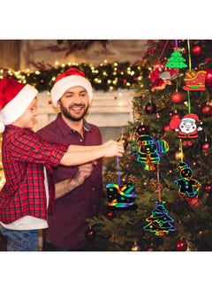 Max Fun Christmas Crafts Scratch Art For Kids, 96Pcs Ornaments Rainbow Magic Color Scratch Off Cards Paper Hanging Art Craft Supplies Educational Toys Kit For Kid Party Favor  - Image 5