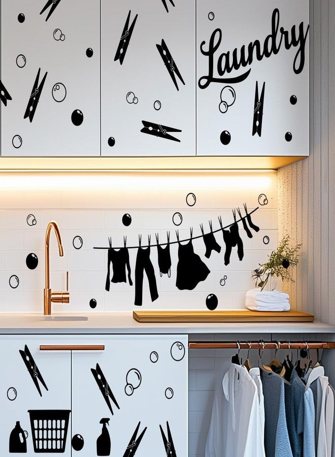 SUPERDANT Laundry and Bubble Wall Stickers Clip and Clothes Wall Decals Art Murals Wallpaper Decals Decoration Laundry Room Decor for Room Home Livingroom Bedroom - Image 4