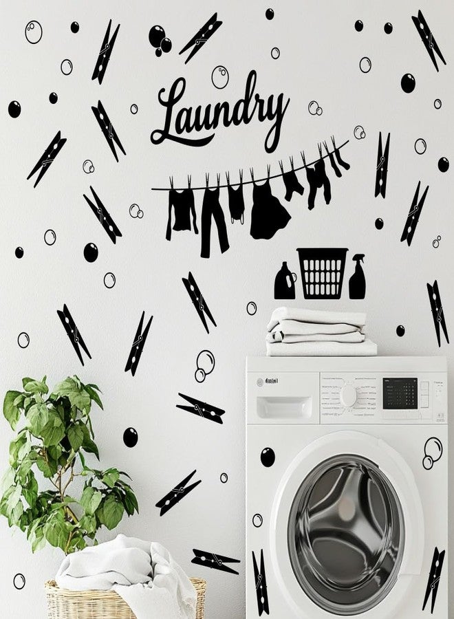 SUPERDANT Laundry and Bubble Wall Stickers Clip and Clothes Wall Decals Art Murals Wallpaper Decals Decoration Laundry Room Decor for Room Home Livingroom Bedroom - Image 1