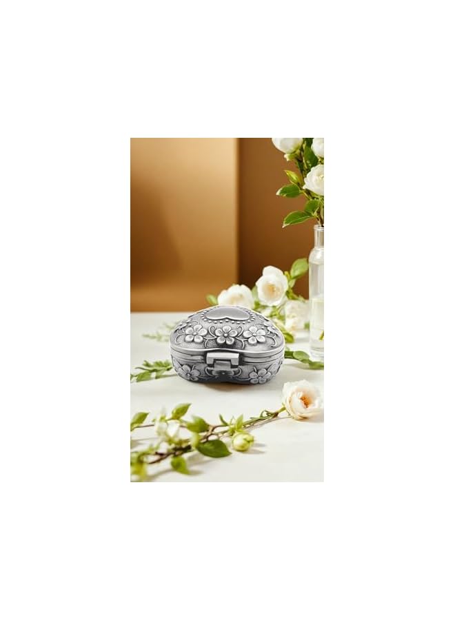 The Bros Classic Vintage Antique Heart-Shaped Jewelry Box - Ring and Small Trinket Storage Organizer Chest - Ideal Gift in Silver - Image 2