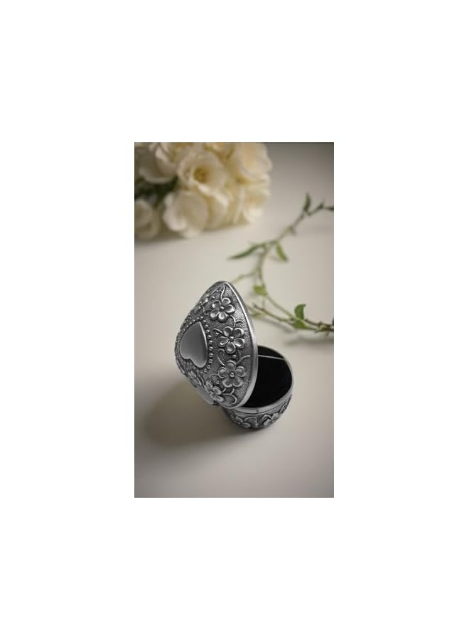 The Bros Classic Vintage Antique Heart-Shaped Jewelry Box - Ring and Small Trinket Storage Organizer Chest - Ideal Gift in Silver - Image 3