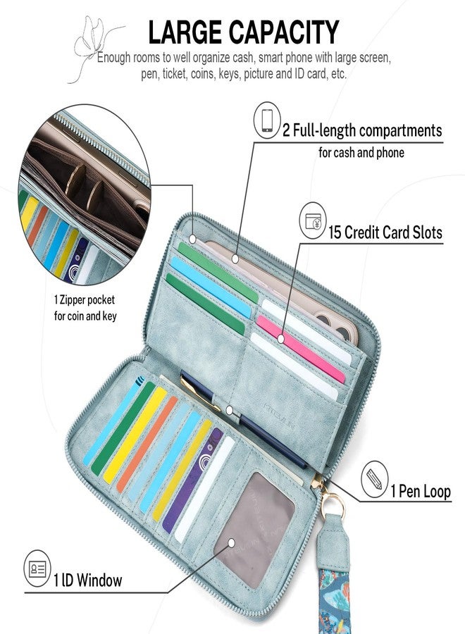 KITEVIUN محفظة KITEVIUN RFID نسائية، محفظة يد نسائية كبيرة الحجم على شكل فراشة للهاتف المحمول، لون أزرق، صغيرة - Image 4