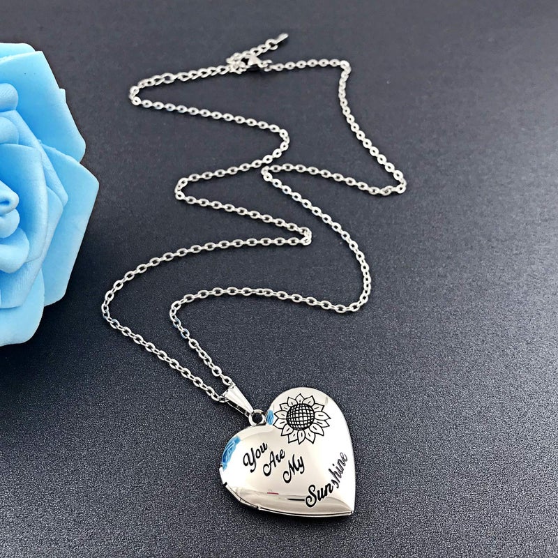 YOUFENG You are My Sunshine Necklace Sunflower Locket Necklace that Holds Pictures Heart Locket Pendant Gifts for Her - Image 4