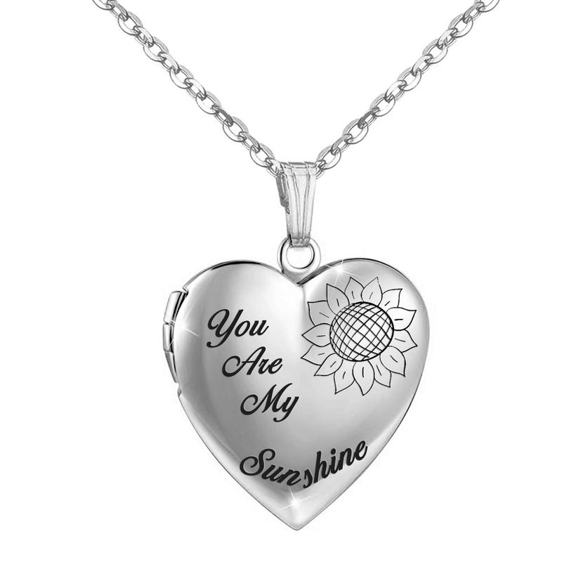 YOUFENG You are My Sunshine Necklace Sunflower Locket Necklace that Holds Pictures Heart Locket Pendant Gifts for Her - Image 1