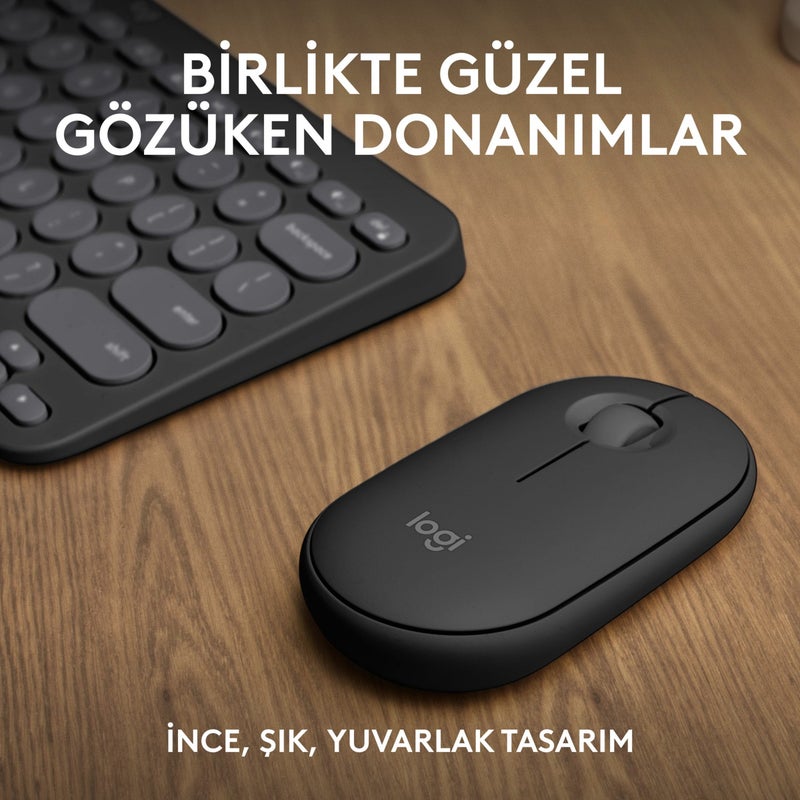 Pebble 2 Set Multi-Device Silent Wireless Turkish Q Keyboard and Mouse Set - Graphite
