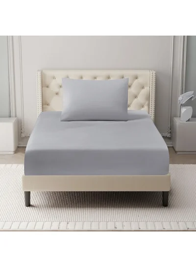 دوناتيلا ملاءة سرير مطاطية – تناسب سرير مفرد مقاس 120×200 سم – طقم من قطعتين (ملاءة مطاطية واحدة وغطاء وسادة واحد) – بعمق 35 سم – بلون سادة