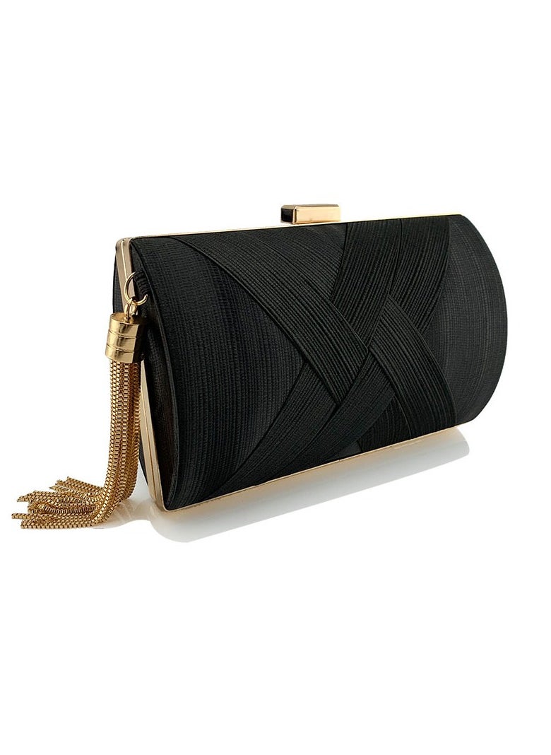 Loquat - Womens Tassel Clutch Purses Evening Crossbody Bag Chain Handbag for Wedding Cocktail Party Prom Black - Image 1