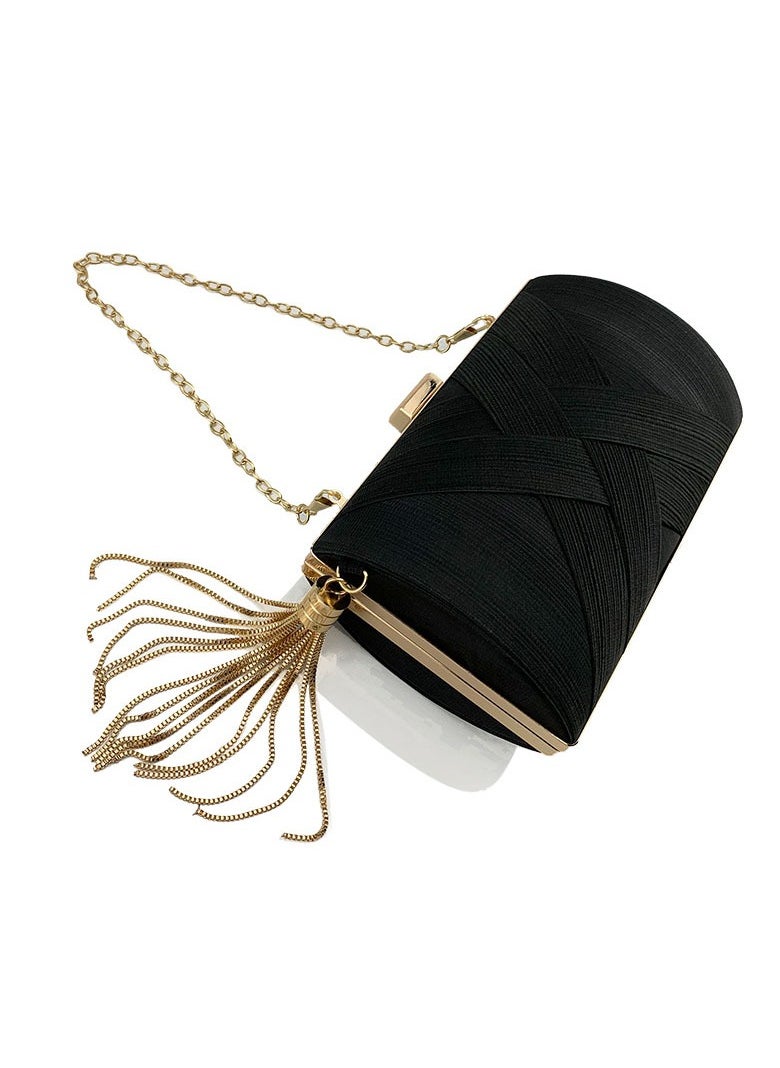 Loquat - Womens Tassel Clutch Purses Evening Crossbody Bag Chain Handbag for Wedding Cocktail Party Prom Black - Image 1