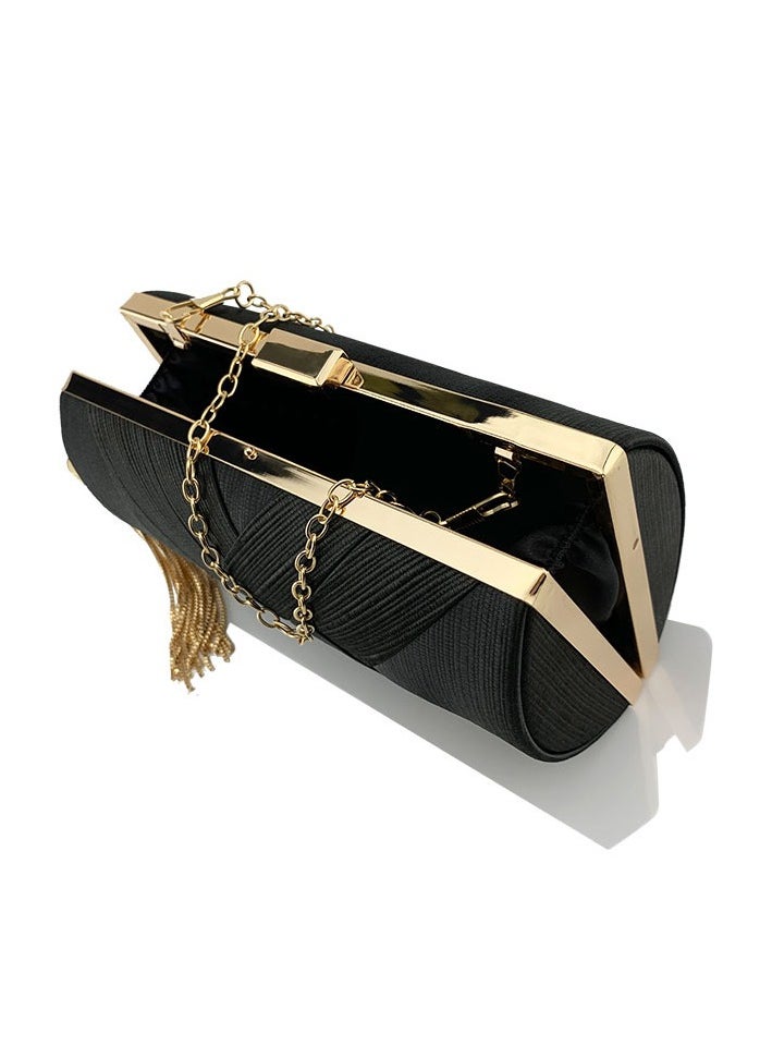 Loquat - Womens Tassel Clutch Purses Evening Crossbody Bag Chain Handbag for Wedding Cocktail Party Prom Black - Image 1