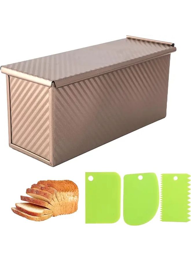 2.2 Lb Nonstick Rectangular Pullman Bread Pan With Sliding Lid Golden Oven Safe Includes Dough Spatula Cutter Easy Clean Uniform Heating Design For Holiday Baking Artisan Bread Sourdough Desserts Festive Kitchenware - Image 1
