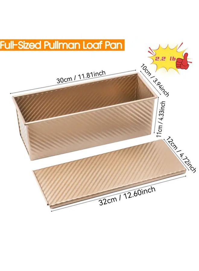 2.2 Lb Nonstick Rectangular Pullman Bread Pan With Sliding Lid Golden Oven Safe Includes Dough Spatula Cutter Easy Clean Uniform Heating Design For Holiday Baking Artisan Bread Sourdough Desserts Festive Kitchenware - Image 2