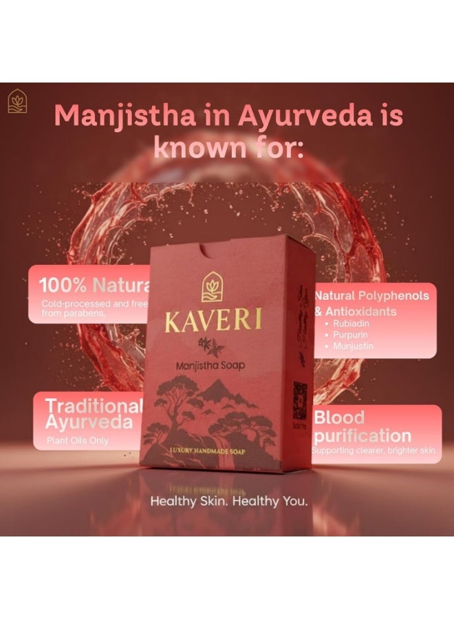 Kaveri Manjistha Natural Handmade Soap Bar (Pack Of 3)– Ayurvedic Cold-Processed Face & Body Bar with Manjistha Root Extract & Essential Oils, 110 g | Radiance, Balance, Vegan Skincare - Image 2