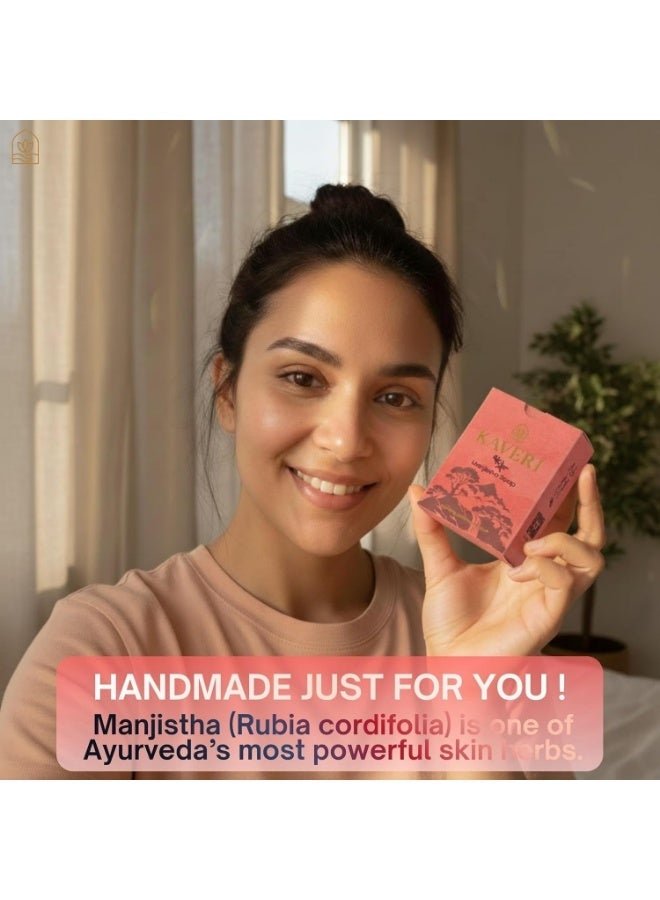 Kaveri Manjistha Natural Handmade Soap Bar (Pack Of 3)– Ayurvedic Cold-Processed Face & Body Bar with Manjistha Root Extract & Essential Oils, 110 g | Radiance, Balance, Vegan Skincare - Image 5