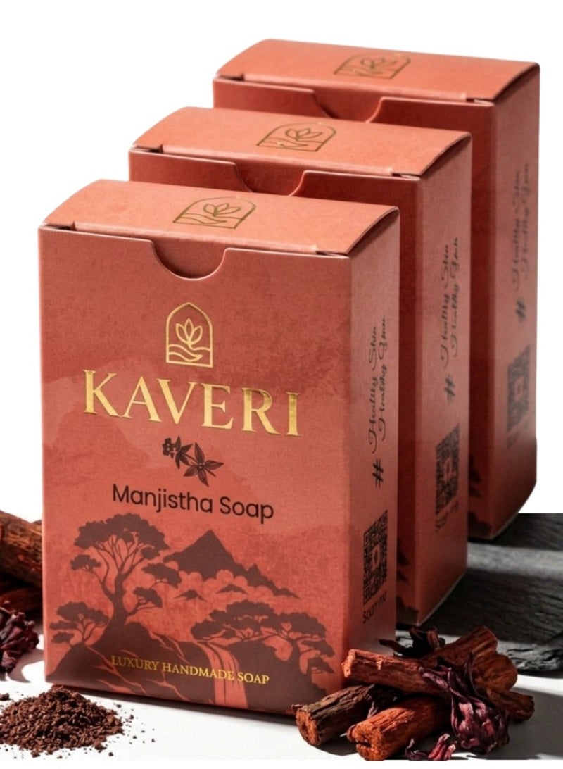 Kaveri Manjistha Natural Handmade Soap Bar (Pack Of 3)– Ayurvedic Cold-Processed Face & Body Bar with Manjistha Root Extract & Essential Oils, 110 g | Radiance, Balance, Vegan Skincare - Image 1