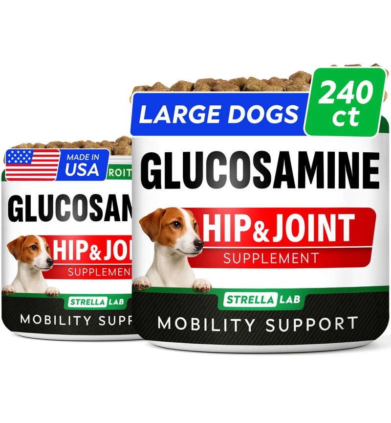 StrellaLab Glucosamine for Large Dogs - Joint Supplement Large Breed w/ Omega-3 Fish Oil - Chondroitin, MSM - Advanced Mobility Chews - Joint Pain Relief - Hip & Joint Care - Chicken Flavor - 240Ct - Made in USA - Image 1