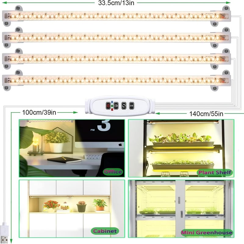 4 Head 12.99 Inch Hanging Full Spectrum LED Plant Growth Light White Adhesive Plant Lamp Programmable 3 9 12 Hours Supplemental Sunlight For Succulents And Flowers Winter Plant Light With 1.85 Meter Extension Cord - Image 1